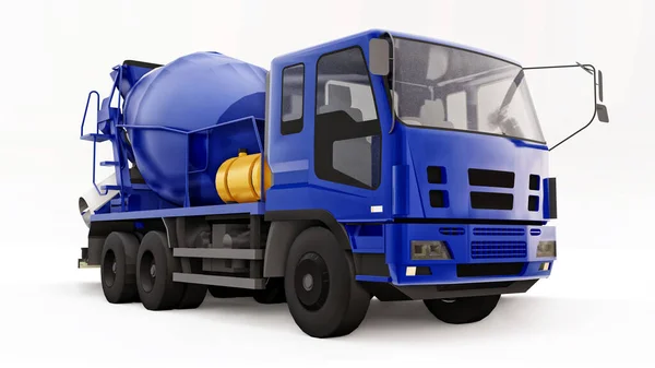 Blue Concrete Mixer Truck White Background Three Dimensional Illustration Construction — Stock Photo, Image