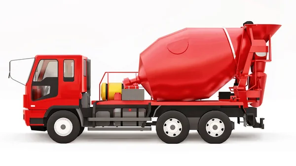 Rosso Betoniera Camion Sfondo Bianco Illustrazione Tridimensionale Delle Attrezzature Costruzione — Foto Stock