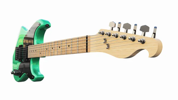 Grüne Und Schwarze Sechssaitige Gitarre Auf Weißem Hintergrund Darstellung — Stockfoto