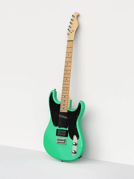 Grüne Und Schwarze Sechssaitige Gitarre Auf Weißem Hintergrund Die Wand — Stockfoto