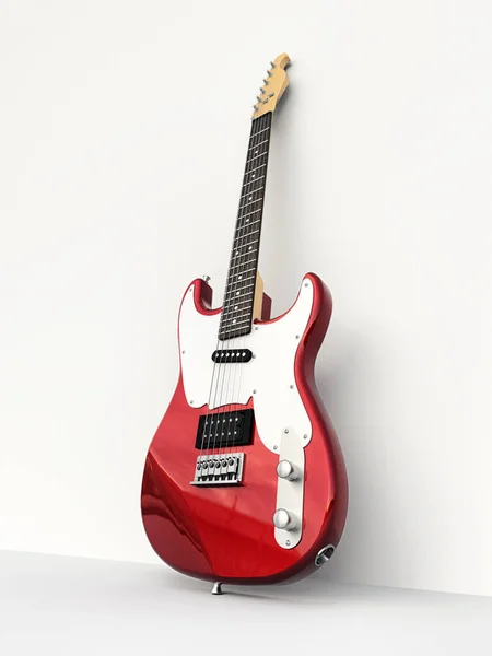 Red White Six String Electric Guitar White Background Leaning Wall — Stock Photo, Image