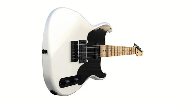 Weiße Und Schwarze Sechssaitige Gitarre Auf Weißem Hintergrund Darstellung — Stockfoto