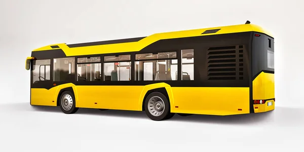 Mediun Stedelijke Gele Bus Een Witte Achtergrond Destructie — Stockfoto