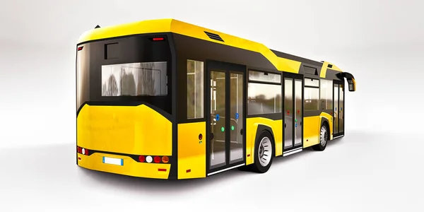 Mediun Urban Yellow Bus White Background Rendering — Stock Photo, Image