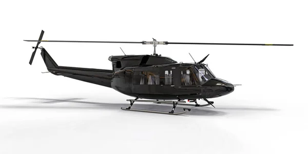 Svart Liten Militär Transport Helikopter Vit Isolerad Bakgrund Helikopterräddningstjänsten Flygtaxi — Stockfoto