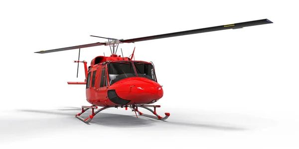 Красный Маленький Военно Транспортный Вертолет Белом Изолированном Фоне Служба Спасения — стоковое фото