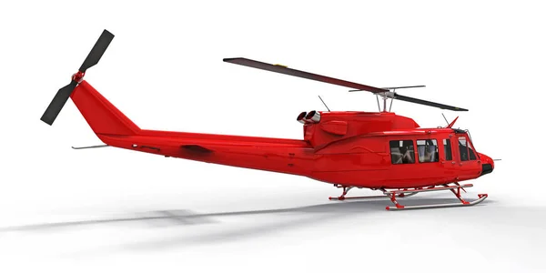 红色小型军用运输直升机白色孤立的背景 直升机救援队空中出租车 用于警察 救护车和救援服务的直升机 3D说明 — 图库照片