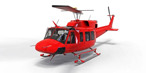 Red Small Military Transport Helicopter White Isolated Background Helicopter Rescue — Stock Photo, Image