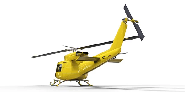 白い隔離された背景に黄色の小さな軍用輸送ヘリコプター ヘリコプター救助隊だ タクシーだ 救急車や救助サービスのためのヘリコプター 3Dイラスト — ストック写真