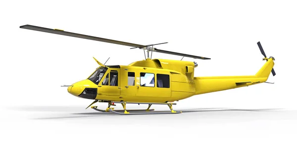 Gul Liten Militär Transport Helikopter Vit Isolerad Bakgrund Helikopterräddningstjänsten Flygtaxi — Stockfoto