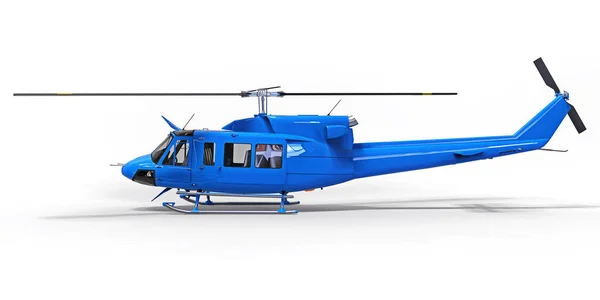 Blauwe Kleine Militaire Transport Helikopter Witte Geïsoleerde Achtergrond Helikopter Reddingsdienst — Stockfoto