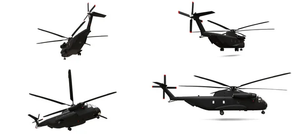 Set Military Transport Rescue Helicopter White Background Illustration — Zdjęcie stockowe