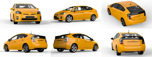 Defina Carro Híbrido Familiar Moderno Amarelo Fundo Branco Com Uma — Fotografia de Stock