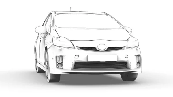 Dreidimensionales Modell Eines Hybrid Familienautos Stilisierte Bleistiftzeichnung Auf Weißem Hintergrund — Stockfoto
