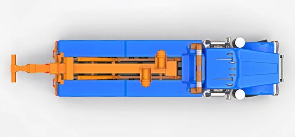 他の大型トラックや様々な重機を輸送するためにブルー貨物牽引トラック 3Dレンダリング — ストック写真