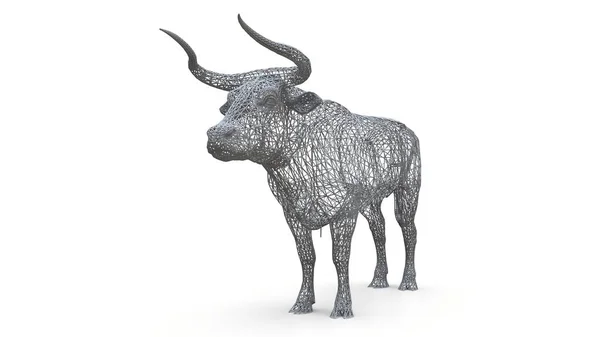 Modello Maglia Tridimensionale Toro Figura Statica Animale Calmo Una Scultura — Foto Stock