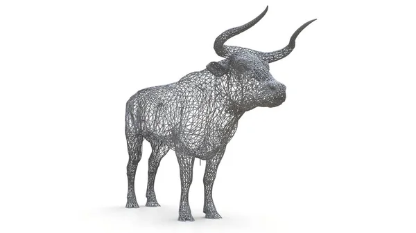 Modello Maglia Tridimensionale Toro Figura Statica Animale Calmo Una Scultura — Foto Stock