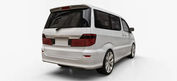 White Small Minivan Transportation People Three Dimensional Illustration Glossy White — Stock Photo, Image