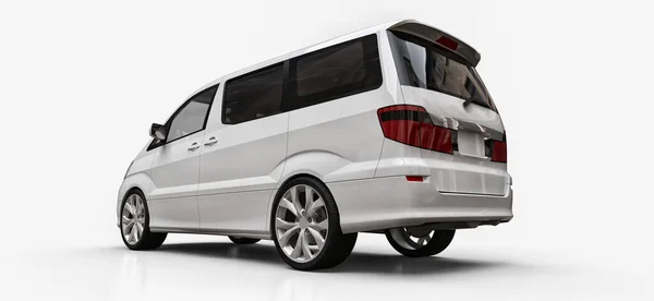 White Small Minivan Transportation People Three Dimensional Illustration Glossy White — Stock Photo, Image