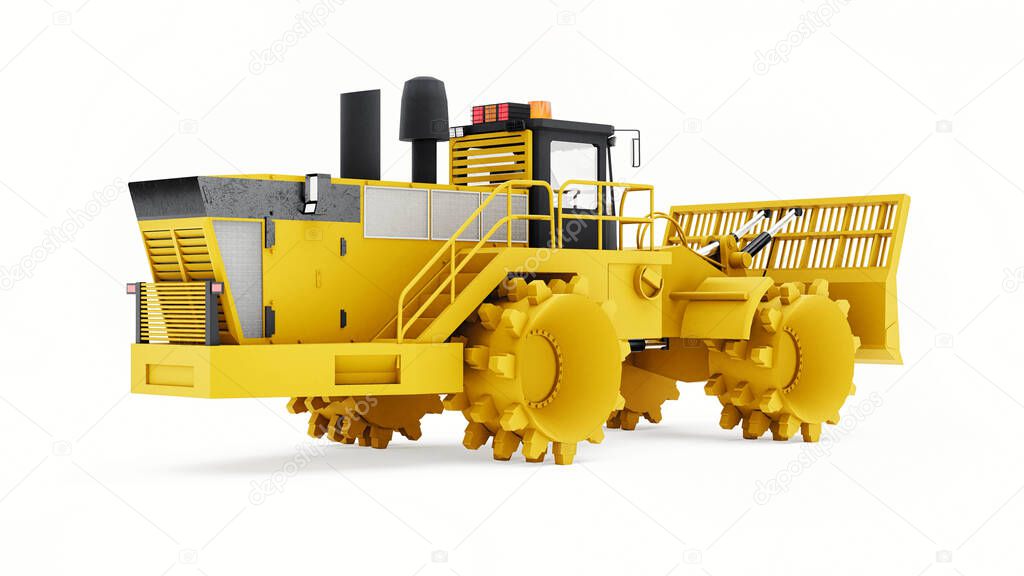 Garbage compactor machine for landfills. A special type of industrial bulldozer for working in landfills. 3d rendering