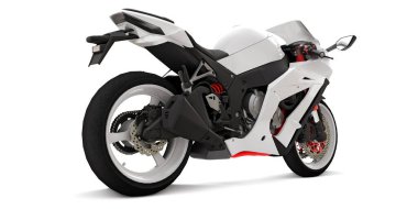 Beyaz izole edilmiş arka planda 3D beyaz süper spor motosiklet. 3d illüstrasyon