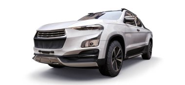 Beyaz izole edilmiş arka planda beyaz konsept kargo kamyonetinin üç boyutlu çizimi. 3d oluşturma