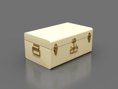 Fildişi beyaz deri bavul ve zarif tokalar. Asırlık gelenekleri olan klasik premium tasarım. Eski tarzda modern yeni bir ürün. 3d illüstrasyon