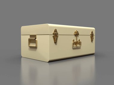 Fildişi beyaz deri bavul ve zarif tokalar. Asırlık gelenekleri olan klasik premium tasarım. Eski tarzda modern yeni bir ürün. 3d illüstrasyon