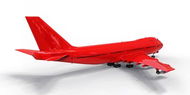 Uzun okyanus ötesi uçuşlar için büyük kapasiteli yolcu uçakları. Beyaz arka planda kırmızı uçak. 3d illüstrasyon