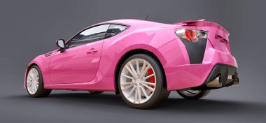 Pembe küçük spor araba coupe. 3d oluşturma
