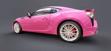 Pembe küçük spor araba coupe. 3d oluşturma