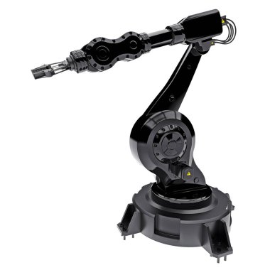 Fabrikada ya da üretimdeki her iş için robotik siyah kol. Karmaşık görevler için mekanik ekipman. 3d illüstrasyon
