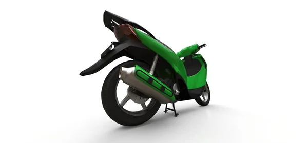 现代城市绿色的摩托车在白色的背景上 3D说明 — 图库照片