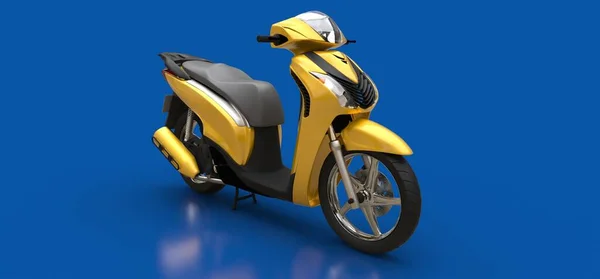 Moderno Ciclomotor Urbano Amarillo Sobre Fondo Azul Ilustración —  Fotos de Stock