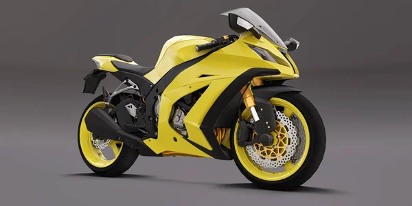 Jaune Super Sport Moto Sur Fond Gris Illustration — Photo