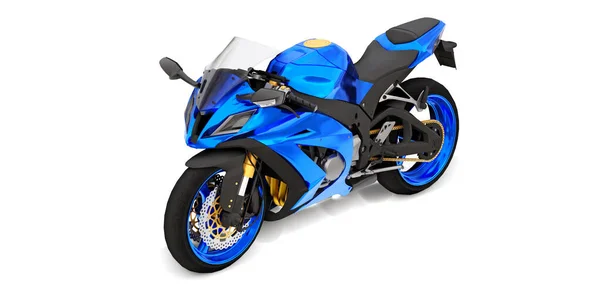 Moto Super Sportiva Blu Sfondo Bianco Isolato Illustrazione — Foto Stock