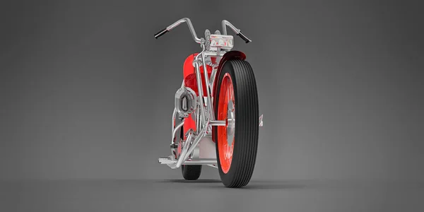 Rote Klassische Benutzerdefinierte Motorrad Isoliert Auf Grauem Hintergrund Rendering — Stockfoto