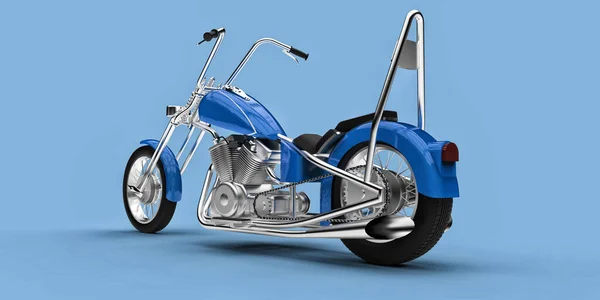 Açık Mavi Arka Planda Izole Edilmiş Mavi Klasik Motosiklet Rendring — Stok fotoğraf