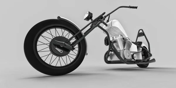 Witte Zwarte Klassieke Custom Motorfiets Geïsoleerd Lichtgrijze Achtergrond Rendring — Stockfoto