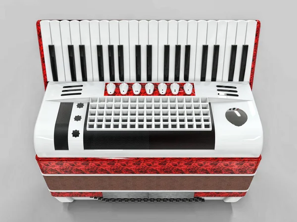 Rood Wit Accordeon Grijze Geïsoleerde Achtergrond Illustratie — Stockfoto