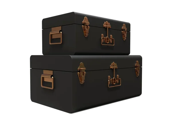 Set Two Black Leather Suitcases Exquisite Clasps Classic Premium Design — Stock Photo, Image
