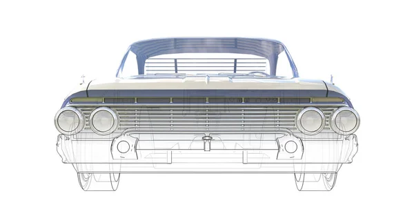 Староамериканская Машина Трехмерная Компьютерная Иллюстрация Сочетании Техническими Контурами Модели Рендеринг — стоковое фото