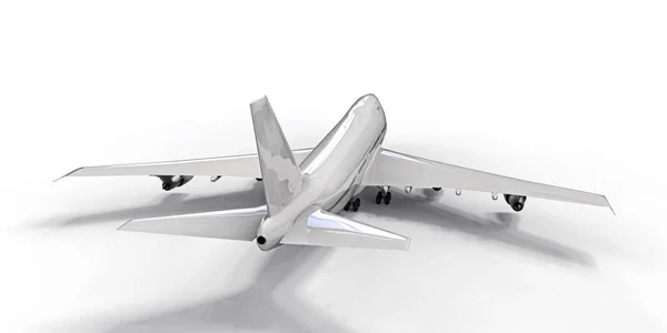 長い大西洋横断飛行のための大容量の大型旅客機 白い隔離された背景に白い飛行機 3Dイラスト — ストック写真