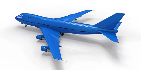 用于跨大西洋长途飞行的载客量大的大型客机 蓝色飞机在白色孤立的背景上 3D说明 — 图库照片