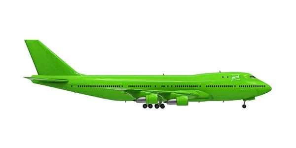 Зеленый Самолет Белом Изолированном Фоне Большие Пассажирские Самолеты Большой Вместимости — стоковое фото