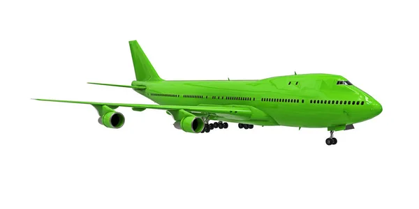 Avião Verde Fundo Branco Isolado Grandes Aeronaves Passageiros Grande Capacidade — Fotografia de Stock