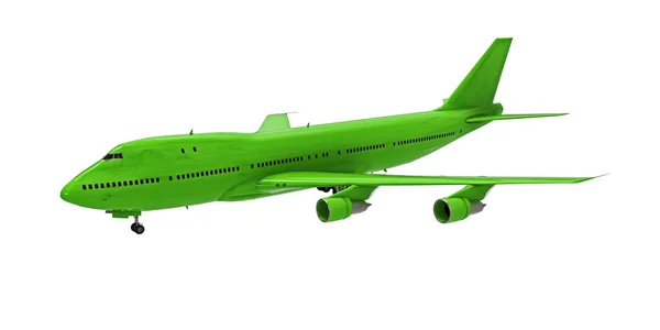 Zielony Samolot Białym Izolowanym Tle Duże Pasażerskie Statki Powietrzne Dużej — Zdjęcie stockowe