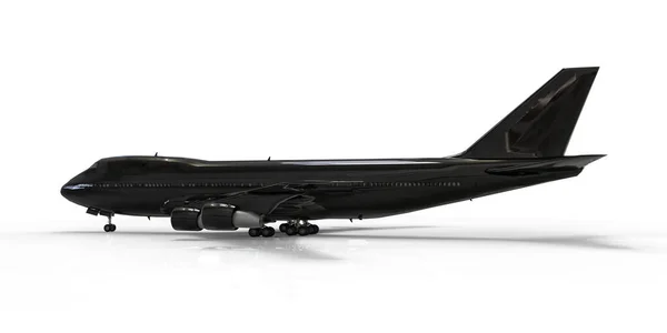 Великі Пасажирські Літаки Великої Місткості Довгих Трансатлантичних Рейсів Чорний Літак — стокове фото