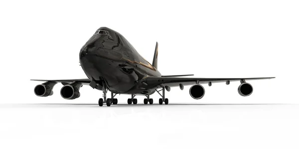 長い大西洋横断飛行のための大容量の大型旅客機 白い隔離された背景に黒い飛行機 3Dイラスト — ストック写真