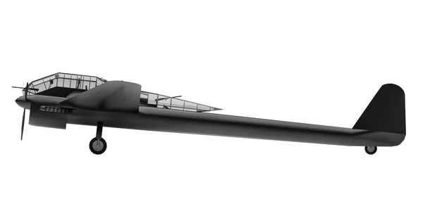 第二次世界大戦の爆撃機の3次元モデル 2つの尾と広い翼を持つ光沢のあるアルミニウム製のボディ ターボプロップエンジン 白い背景に光沢のある黒い飛行機 3Dイラスト — ストック写真